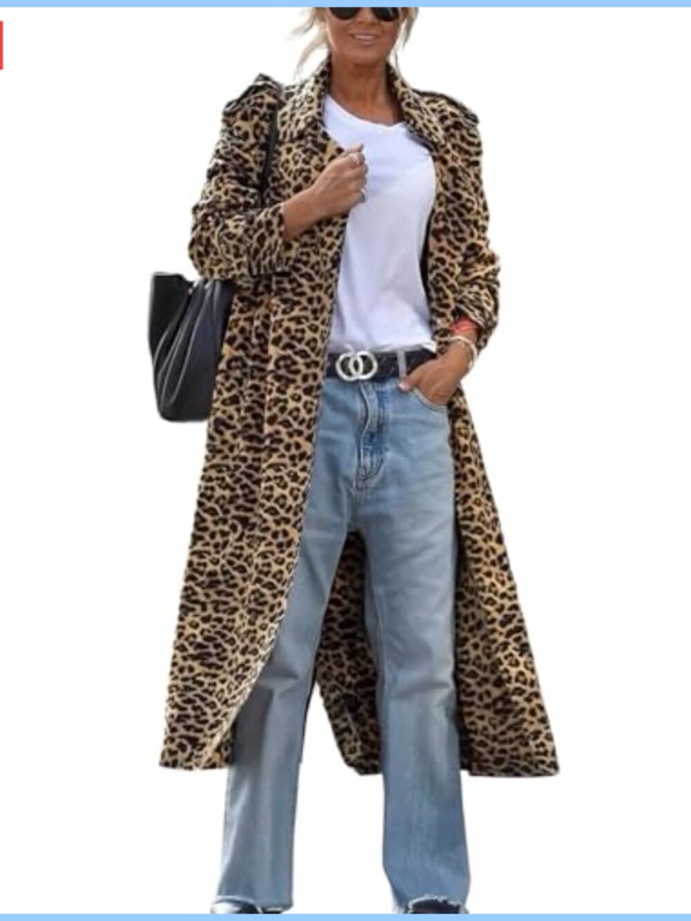 Women's Faux Suede Leopard Print Duster Trench Coat Open Front Long Pea Coat